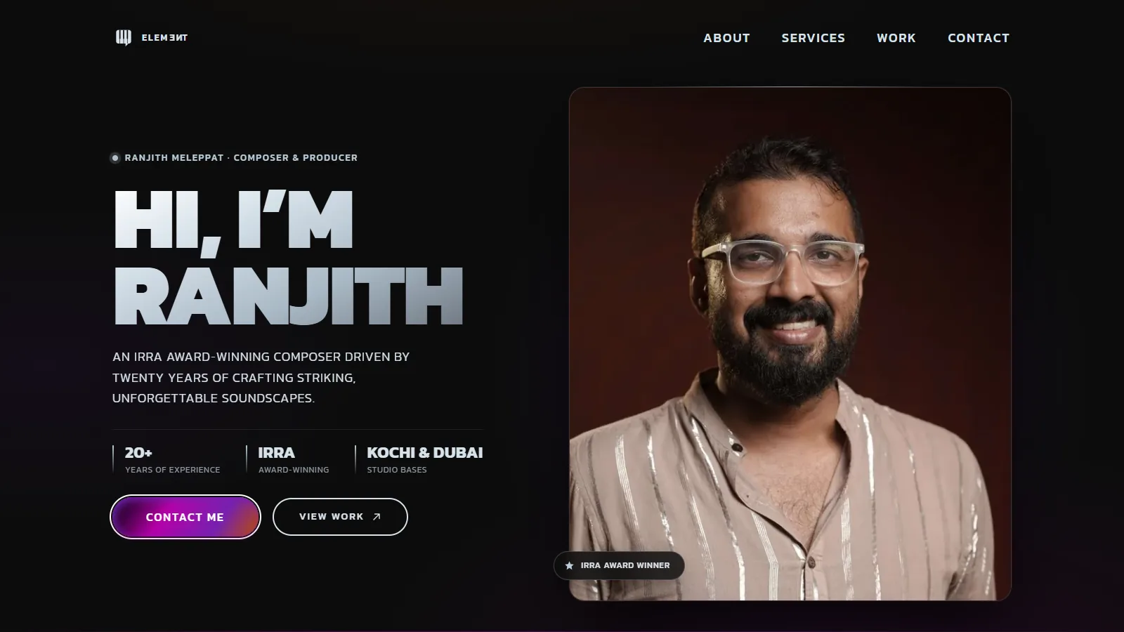 Ranjith Meleppat portfolio website: "Hi, I’m Ranjith Meleppat, music composer and producer"